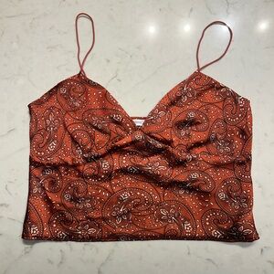 Paisley Satin Cami Crop Top – Rust Orange